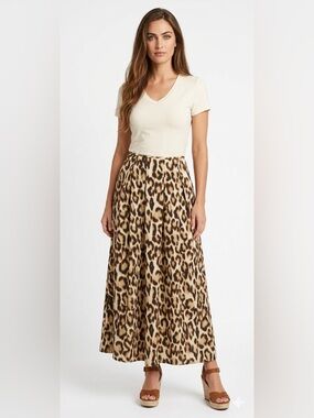 IMPERIAL Leopard Print Maxi Skirt in Brown & Creme with pockets Size Small
